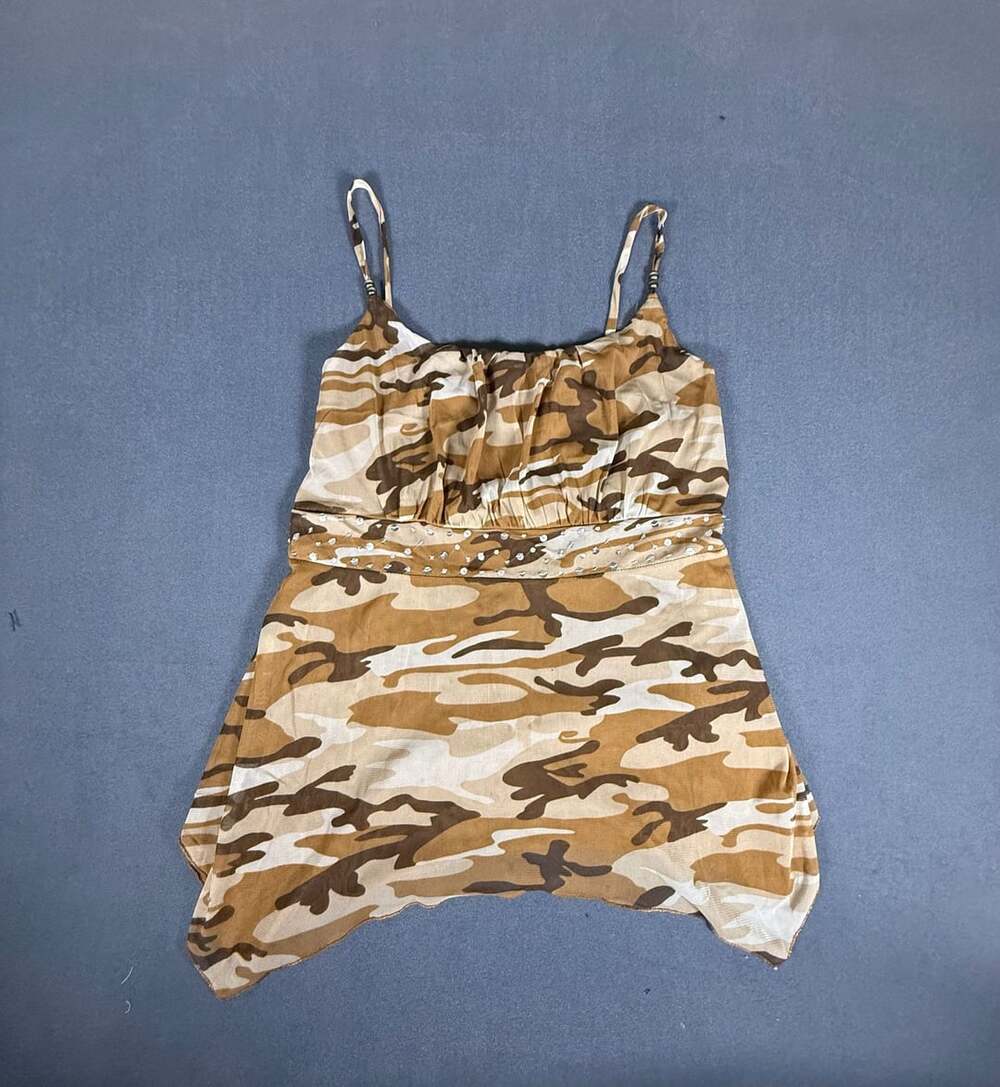 One Step Up Brown Mesh Rhinestone Embellished Asymmetric Hem Cami Top 1X